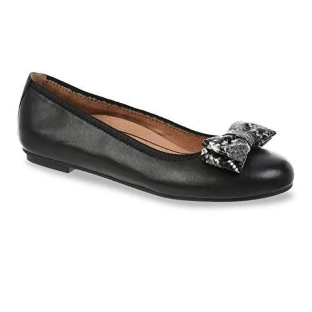 VIONIC‎ Spark Zelda Black Leather Ballet Flats Shoes Snake Print Bow SlipOn 8.5W
